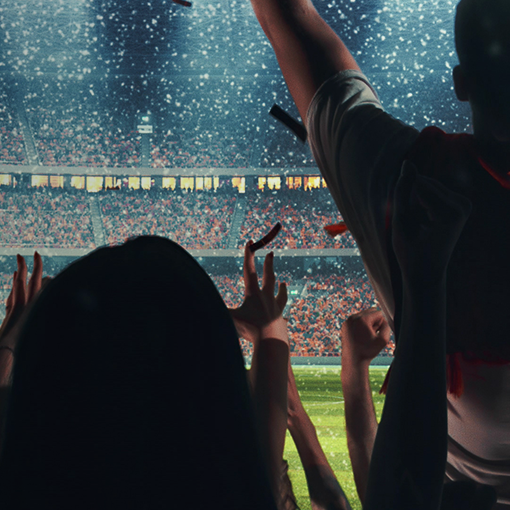 Fans cheering at the sporting event